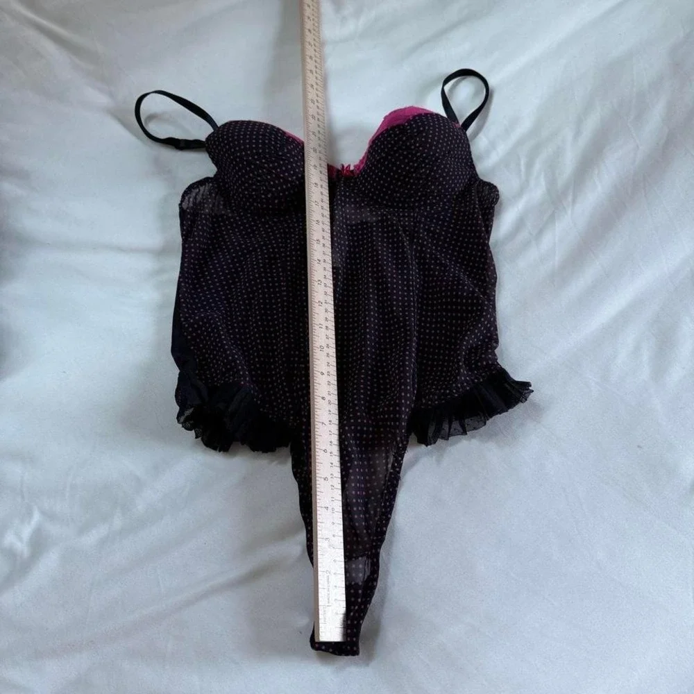 Y2K ambrielle black pink polka dot lace‎ bodysuit size large
